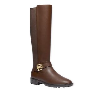 Coach Farrah Logo Buckle Tall Riding Boots in Brown